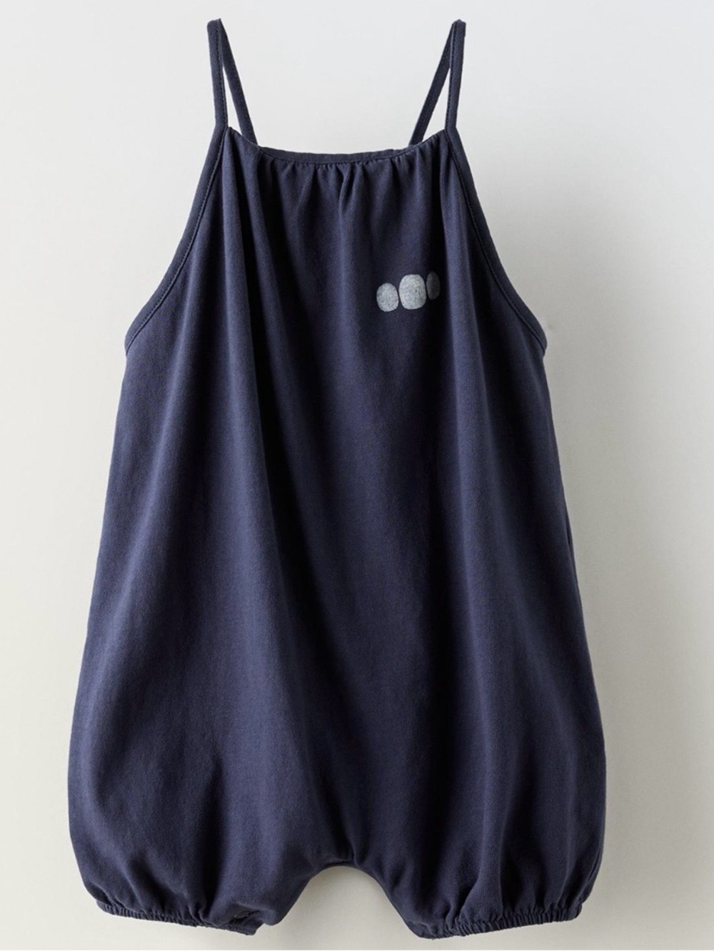 Navy Bubble Romper with Subtle Dot Detail